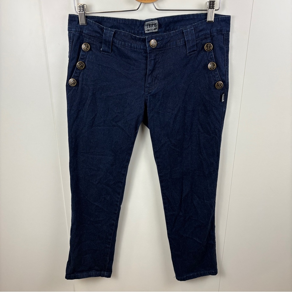 Tripp NYC Sailor Anchor Jeans Cropped Capri Pants Rockabilly Retro sz Low Rise